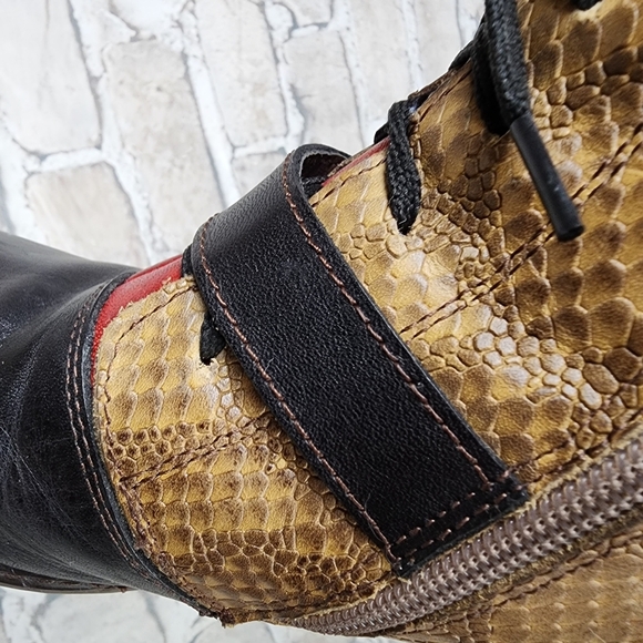 Spring Step L'ARTISTE 3 Tone Leather Ankle Boot Reptile Tan Black Size 37 - Picture 8 of 16